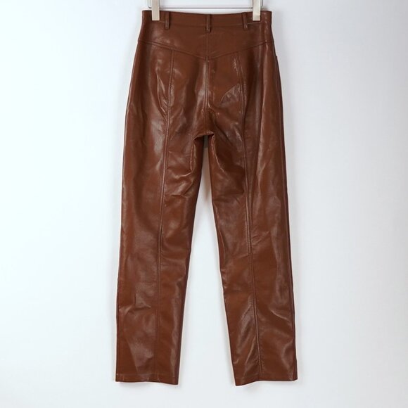 Aritzia Wilfred Rebel Vegan Leather Pants High Waisted Straight Leg Brown - 8 - Picture 2 of 9